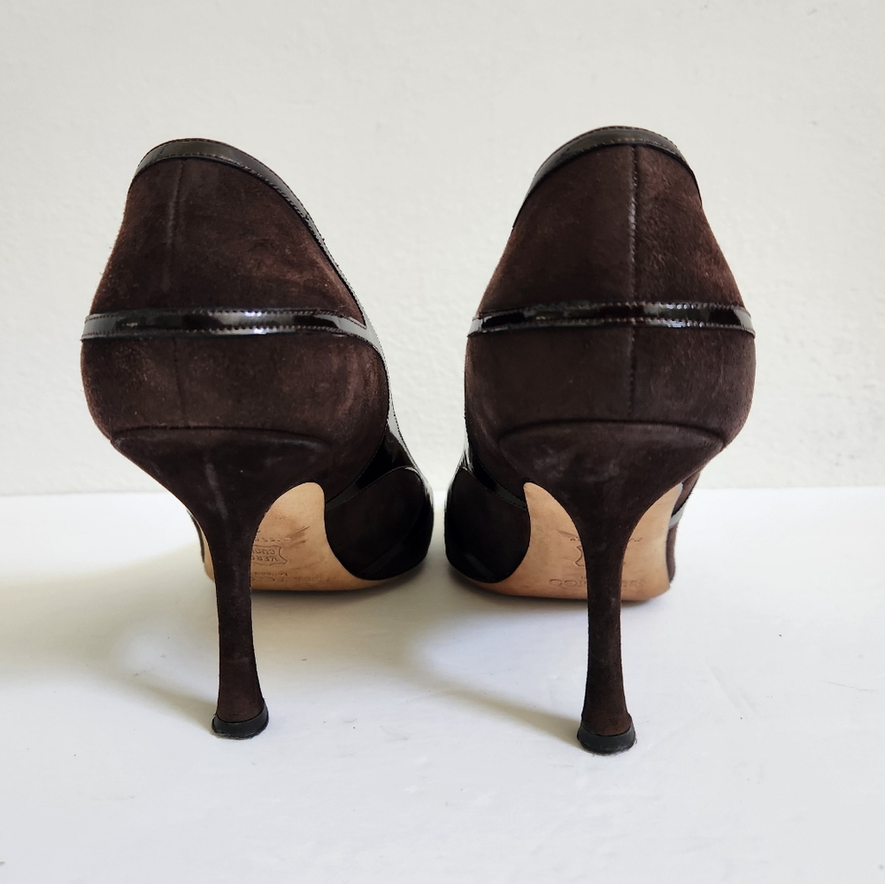 Jimmy Choo Brown Suede and Patent Leather Heels - Picture 15 of 16